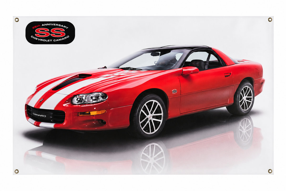 Red 2002 Chevrolet Camaro SS 35th Anniversary Automotive Wall Poster, 32 x 21 in, Garage and Man Cave Decor - product view