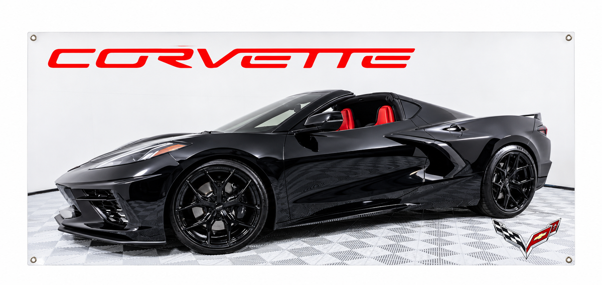 Black Chevrolet Corvette C8 Automotive Wall Poster, 38 x 18 in, Garage and Man Cave Decor - product view