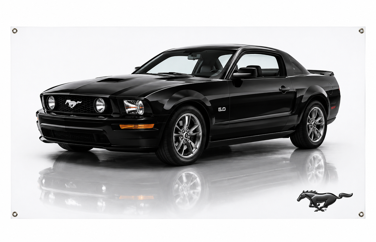Black Sixth-Generation Ford Mustang Automotive Wall Poster, 28 x 18 in, Garage and Man Cave Decor - product view