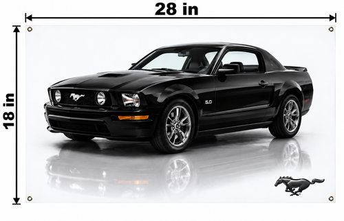 Black Sixth-Generation Ford Mustang Automotive Wall Poster, 28 x 18 in, Garage and Man Cave Decor - dimensions