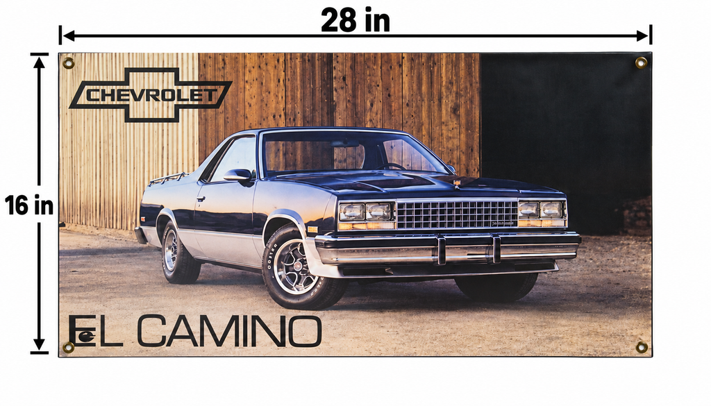 Blue Chevrolet El Camino Automotive Wall Poster, 28 x 16 in, Garage and Man Cave Decor - dimensions