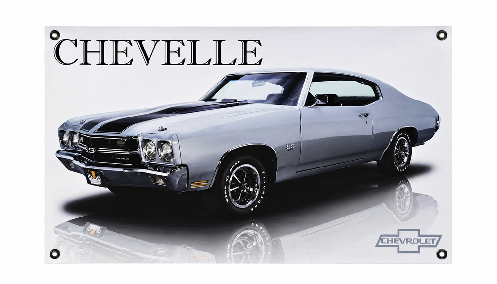 Gray 1970 Chevrolet Chevelle SS Automotive Wall Poster, 28 x 16 in, Garage and Man Cave Decor - product view