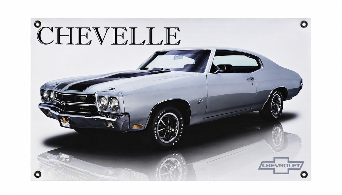 Gray 1970 Chevrolet Chevelle SS Automotive Wall Poster, 28 x 16 in, Garage and Man Cave Decor - product view