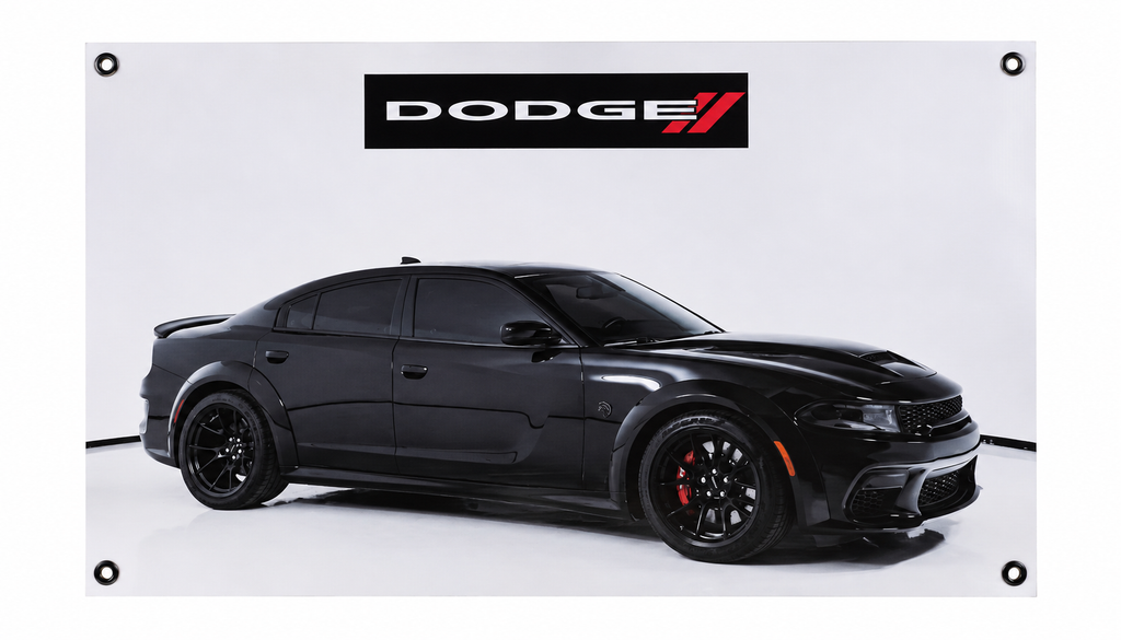 Black Dodge Charger SRT Hellcat Automotive Wall Poster, 28 x 16 in, Garage and Man Cave Decor - product view