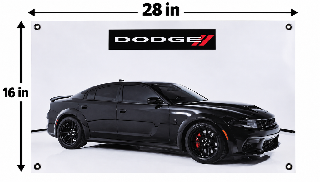Black Dodge Charger SRT Hellcat Automotive Wall Poster, 28 x 16 in, Garage and Man Cave Decor - dimensions