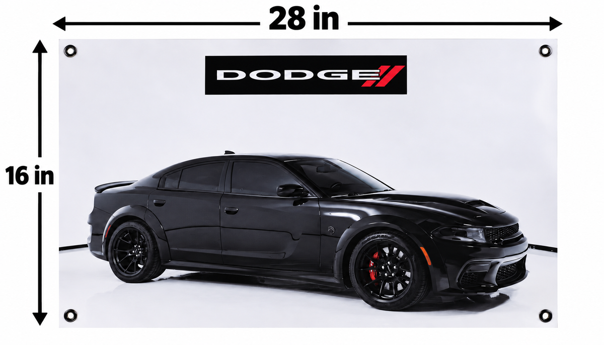 Black Dodge Charger SRT Hellcat Automotive Wall Poster, 28 x 16 in, Garage and Man Cave Decor - dimensions