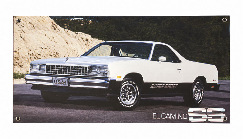 White Chevrolet El Camino SS Automotive Wall Poster, 28 x 16 in, Garage and Man Cave Decor - product view