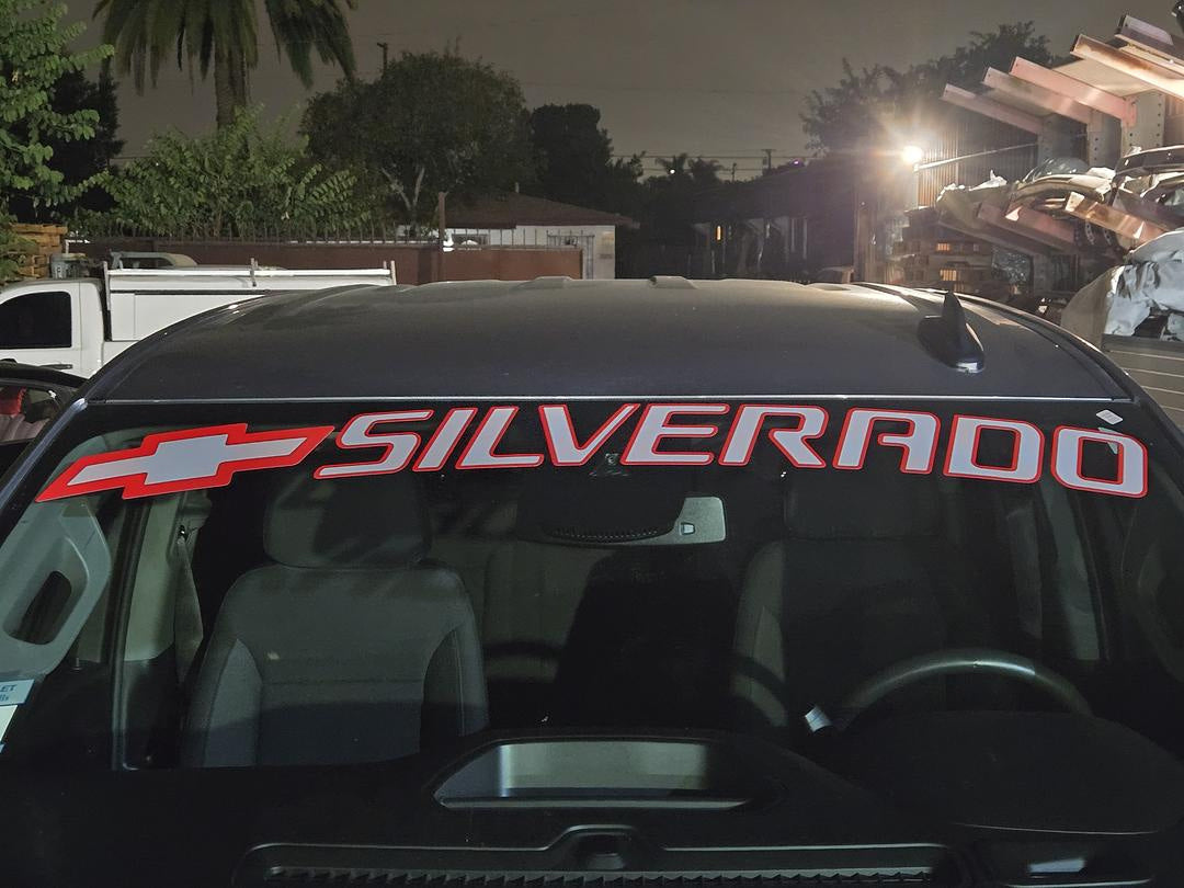 WHT/RD Silverado Outline Cut Out Silverado Tailgate Vinyl Sticker