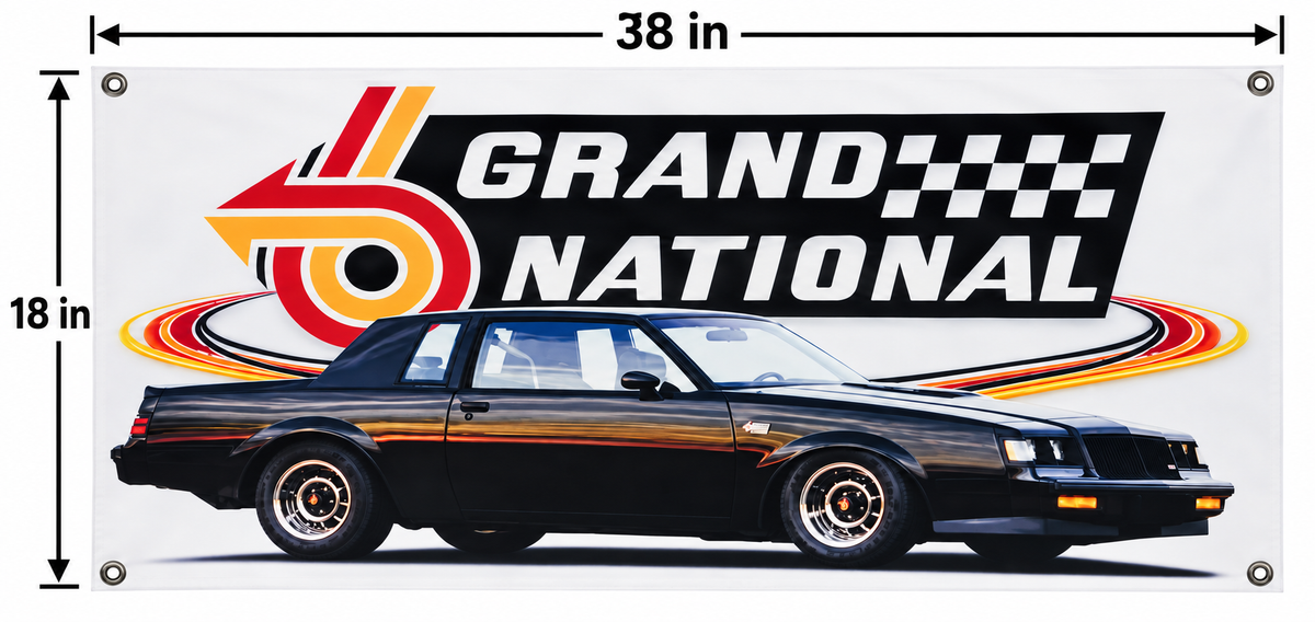 Black Buick Grand National Automotive Wall Poster, 38 x 18 in, Garage and Man Cave Decor - dimensions