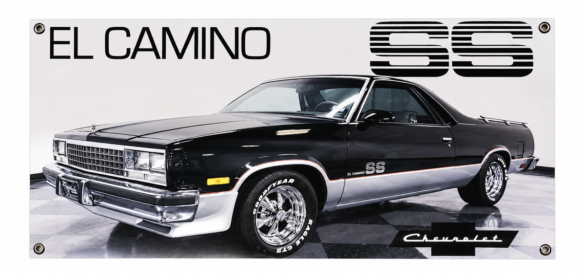 Black Chevrolet El Camino SS Automotive Wall Poster, 32 x 15 in, Garage and Man Cave Decor - product view