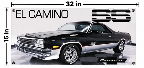 Black Chevrolet El Camino SS Automotive Wall Poster, 32 x 15 in, Garage and Man Cave Decor - dimensions