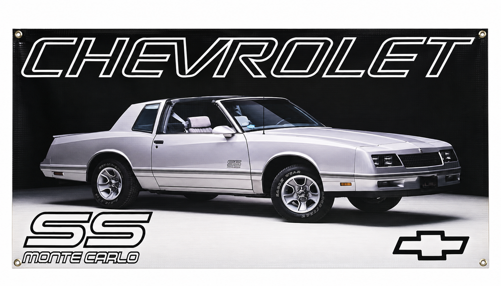 Gray Chevrolet Monte Carlo SS Automotive Wall Poster, 28 x 16 in, Garage and Man Cave Decor - product view