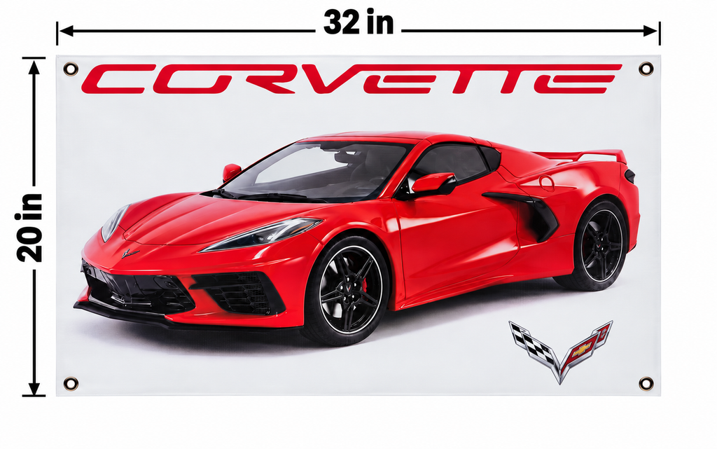 Red Chevrolet Corvette C8 Automotive Wall Poster, 32 x 20 in, Garage and Man Cave Decor - dimensions