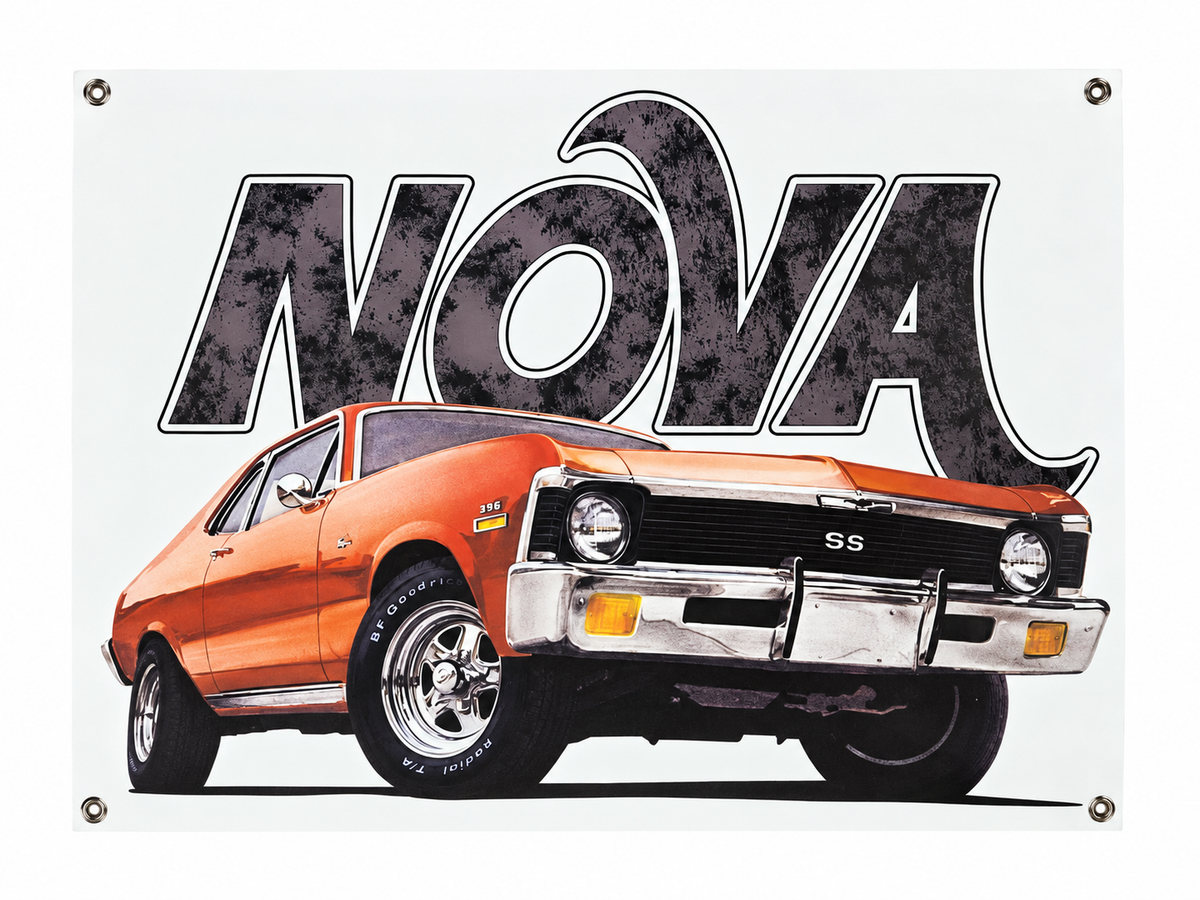Orange Chevrolet Nova SS Automotive Wall Poster, 31 x 23 in, Garage and Man Cave Decor - product view