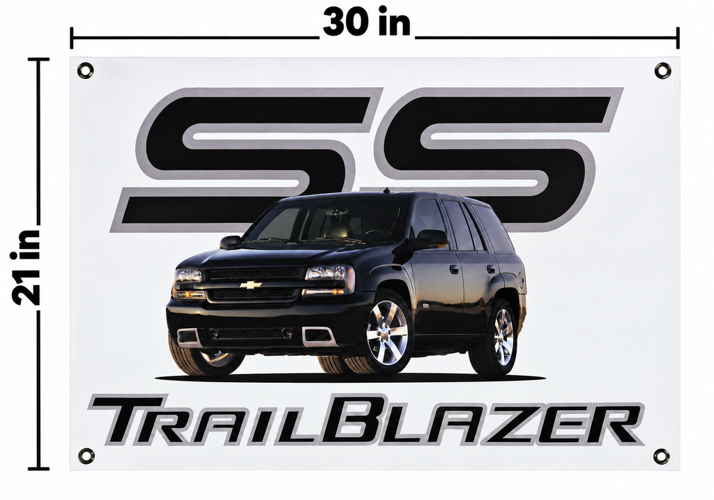Black 2006-2009 Chevrolet Trailblazer SS Automotive Wall Banner, 30 x 21 in, Garage and Man Cave Decor - dimensions