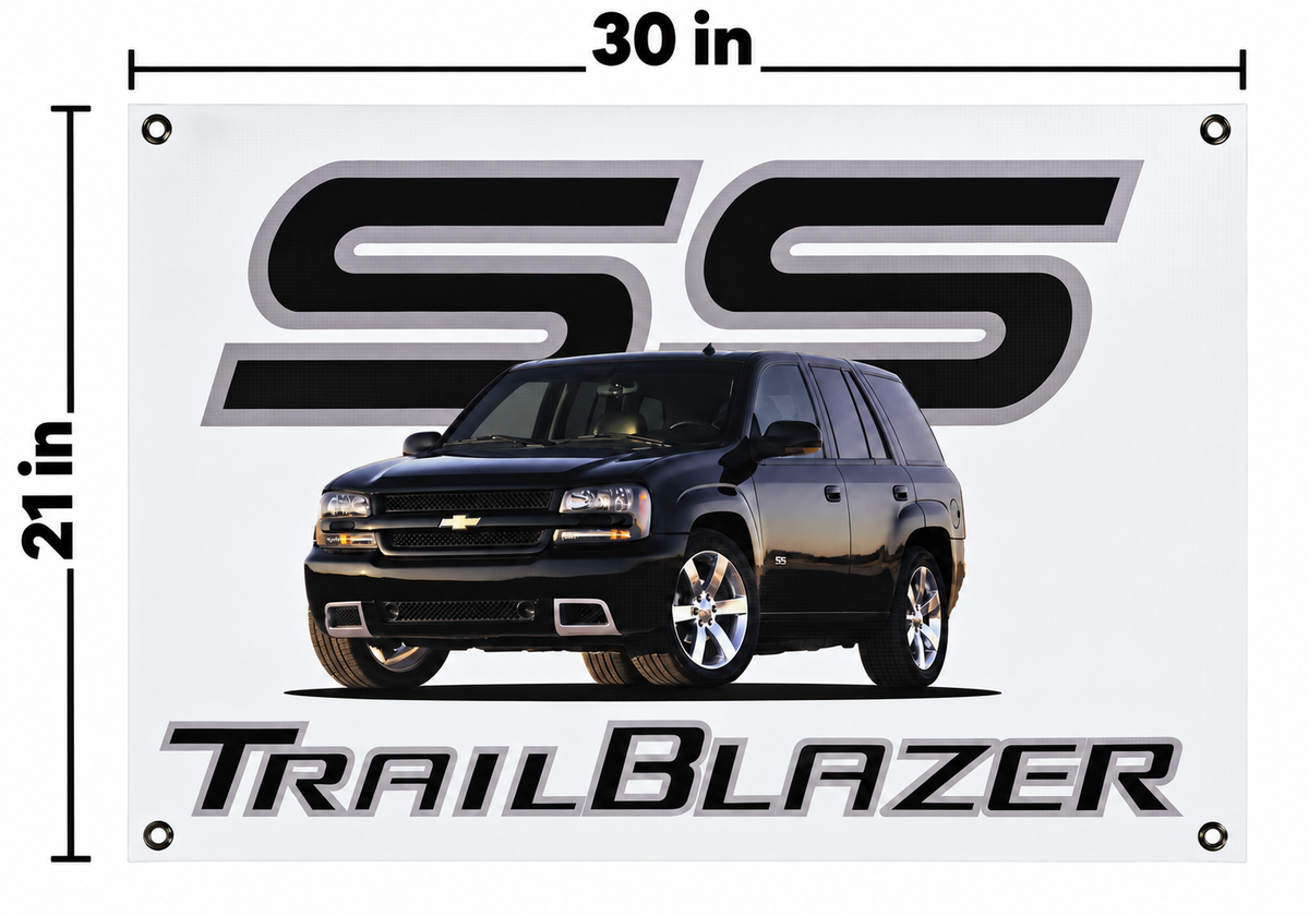 Black 2006-2009 Chevrolet Trailblazer SS Automotive Wall Banner, 30 x 21 in, Garage and Man Cave Decor - dimensions