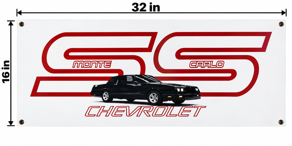 Chevrolet Monte Carlo SS Red Graphic Automotive Wall Poster, 32 x 16 in, Garage and Man Cave Decor - dimensions