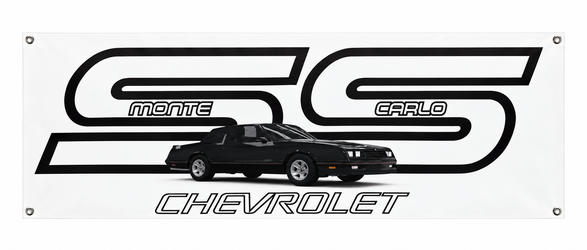 Black Chevrolet Monte Carlo SS Automotive Wall Poster, 40 x 17 in, Garage and Man Cave Decor - product view