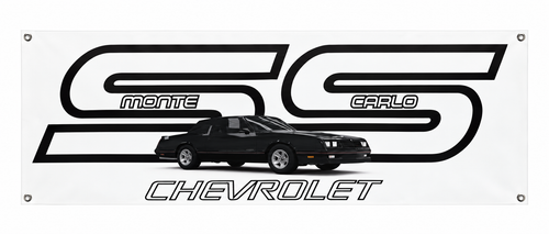 Black Chevrolet Monte Carlo SS Automotive Wall Poster, 40 x 17 in, Garage and Man Cave Decor - product view