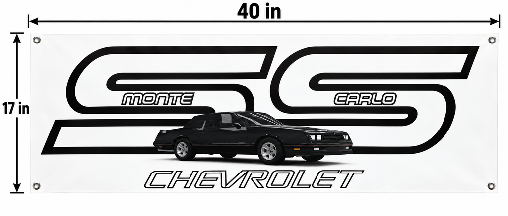 Black Chevrolet Monte Carlo SS Automotive Wall Poster, 40 x 17 in, Garage and Man Cave Decor - dimensions