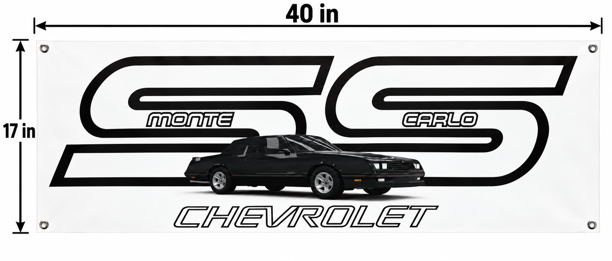 Black Chevrolet Monte Carlo SS Automotive Wall Poster, 40 x 17 in, Garage and Man Cave Decor - dimensions