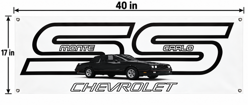 Black Chevrolet Monte Carlo SS Automotive Wall Poster, 40 x 17 in, Garage and Man Cave Decor - dimensions