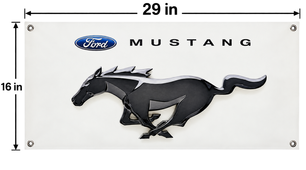 Ford Mustang Running Horse Emblem Automotive Wall Poster, 29 x 16 in, Garage and Man Cave Decor - dimensions