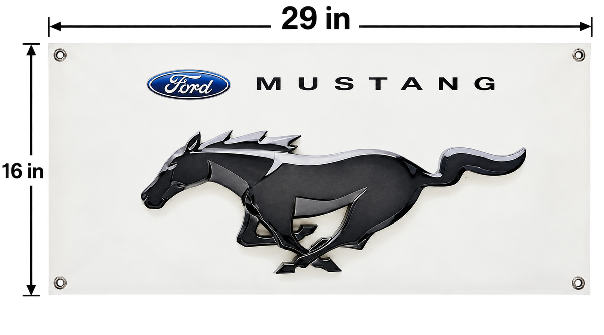 Ford Mustang Running Horse Emblem Automotive Wall Poster, 29 x 16 in, Garage and Man Cave Decor - dimensions