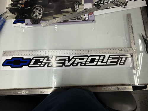 Blue Chevrolet C/k Tailgate Vynil With Masking Tape Vinyl Sticker