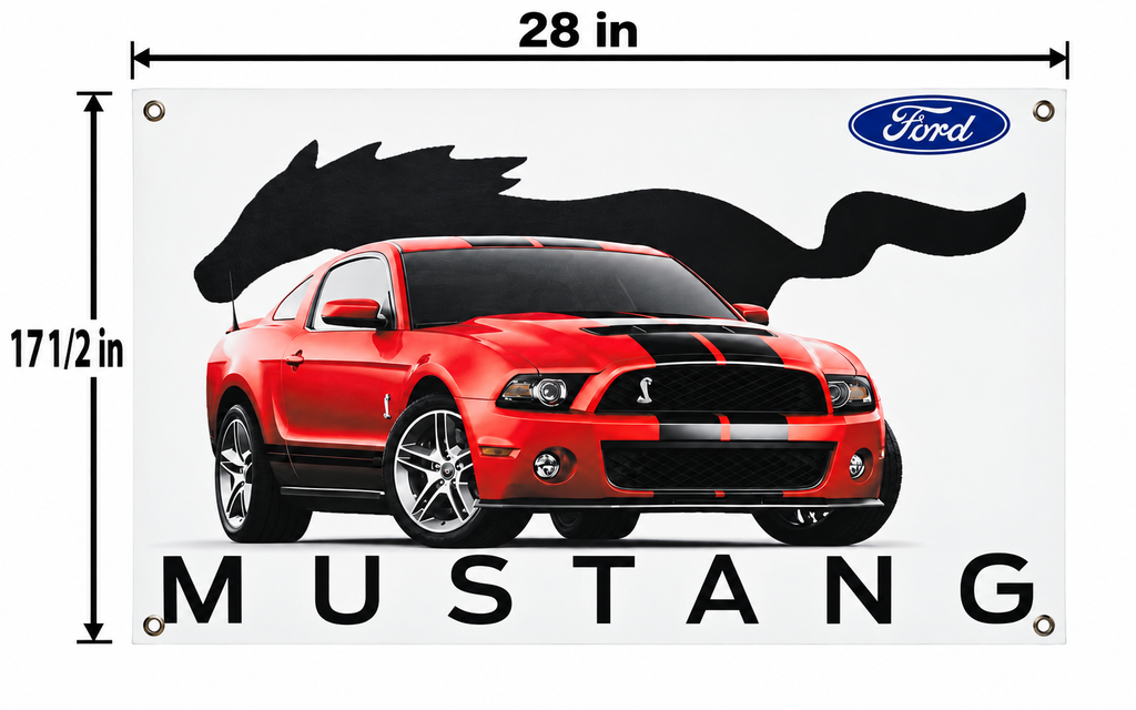 Red 2013-2014 Ford Mustang Shelby GT500 Automotive Wall Poster, 28 x 17 1/2 in, Garage and Man Cave Decor - dimensions