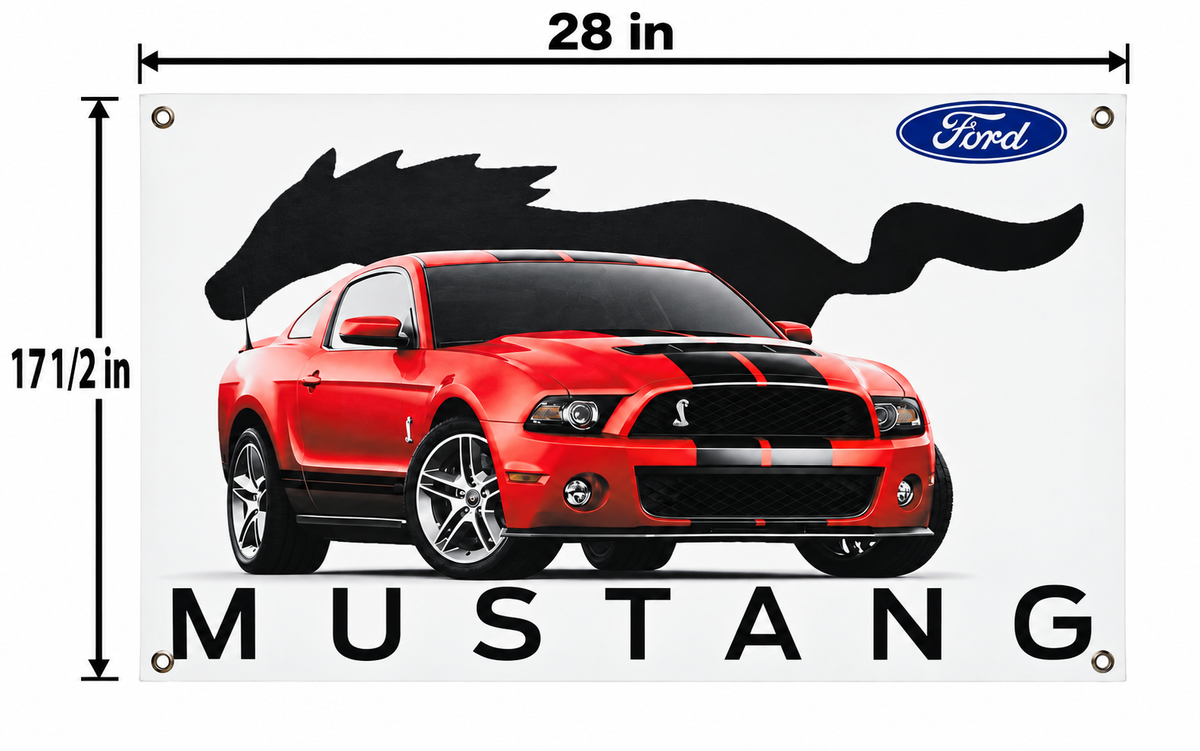 Red 2013-2014 Ford Mustang Shelby GT500 Automotive Wall Poster, 28 x 17 1/2 in, Garage and Man Cave Decor - dimensions
