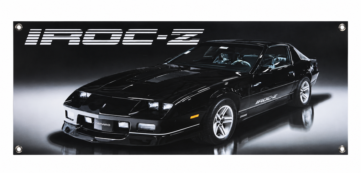 Black Chevrolet Camaro IROC-Z Automotive Wall Poster, 25 x 12 in, Garage and Man Cave Decor - product view