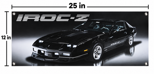 Black Chevrolet Camaro IROC-Z Automotive Wall Poster, 25 x 12 in, Garage and Man Cave Decor - dimensions