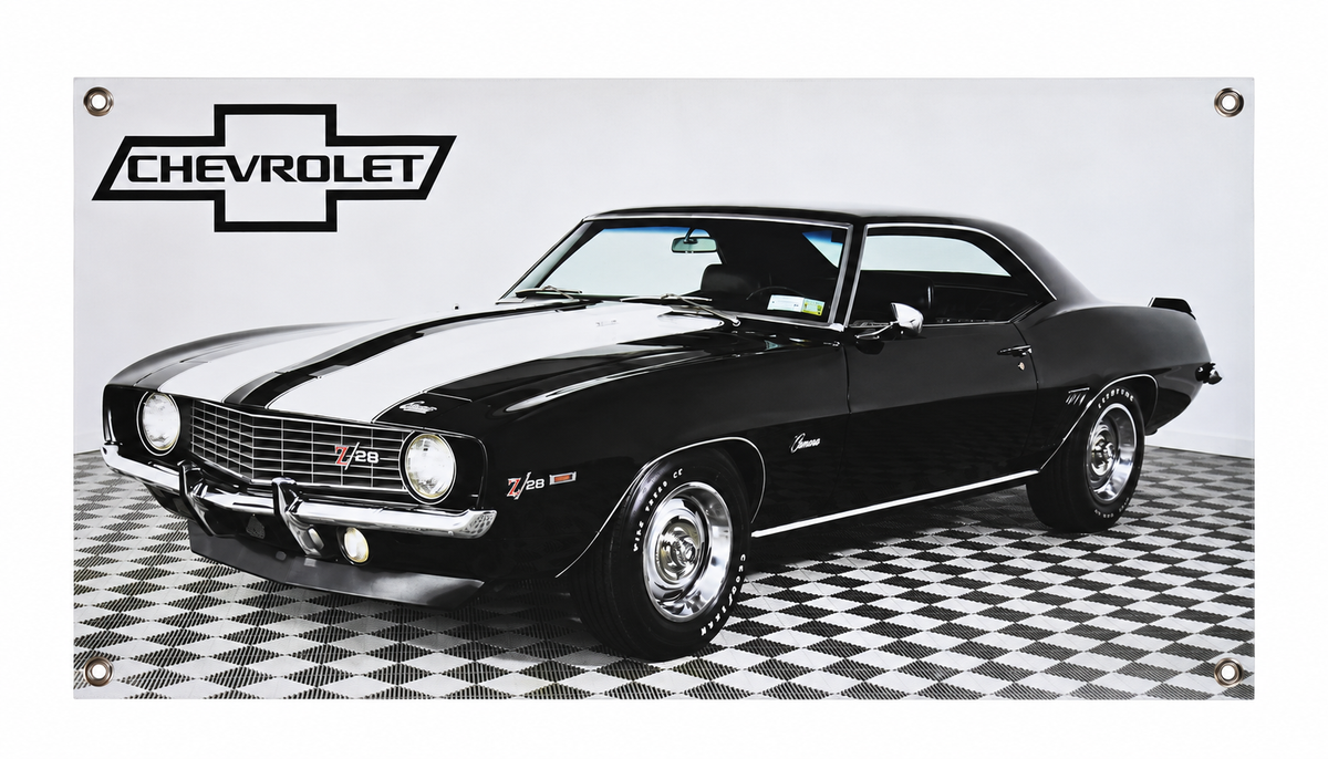 Black 1969 Chevrolet Camaro Z28 Automotive Wall Poster, 28 x 16 in, Garage and Man Cave Decor - product view