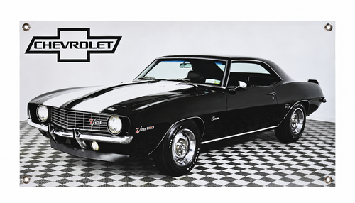Black 1969 Chevrolet Camaro Z28 Automotive Wall Poster, 28 x 16 in, Garage and Man Cave Decor - product view