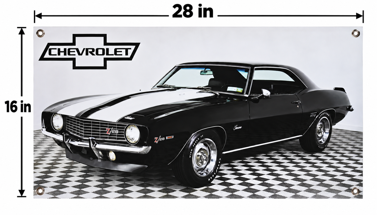 Black 1969 Chevrolet Camaro Z28 Automotive Wall Poster, 28 x 16 in, Garage and Man Cave Decor - dimensions