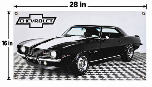 Black 1969 Chevrolet Camaro Z28 Automotive Wall Poster, 28 x 16 in, Garage and Man Cave Decor - dimensions