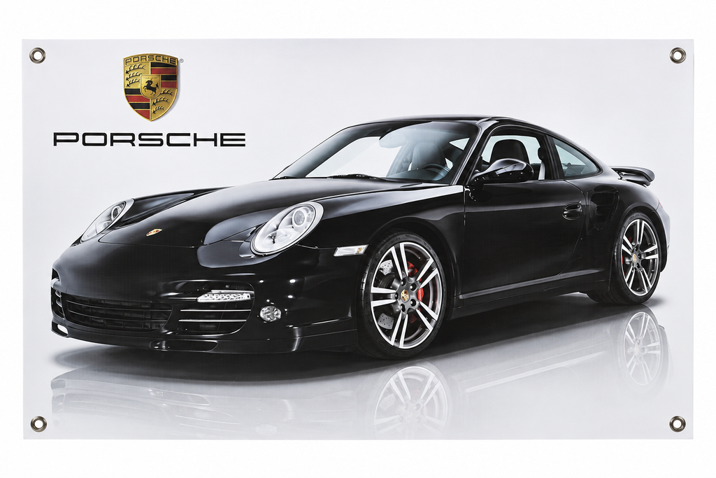 Black Porsche 911 Automotive Wall Poster, 28 x 18 in, Garage and Man Cave Decor - product view