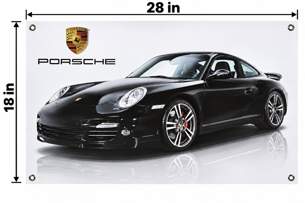 Black Porsche 911 Automotive Wall Poster, 28 x 18 in, Garage and Man Cave Decor - dimensions