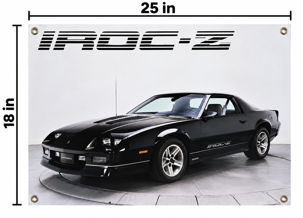 Black Chevrolet Camaro IROC-Z Automotive Wall Poster, 25 x 18 in, Garage and Man Cave Decor - dimensions