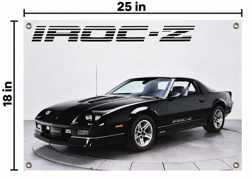 Black Chevrolet Camaro IROC-Z Automotive Wall Poster, 25 x 18 in, Garage and Man Cave Decor - dimensions
