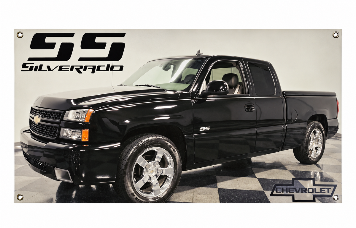 Black 2003-2006 Chevrolet Silverado SS Automotive Wall Poster, 28 x 18 in, Garage and Man Cave Decor - product view