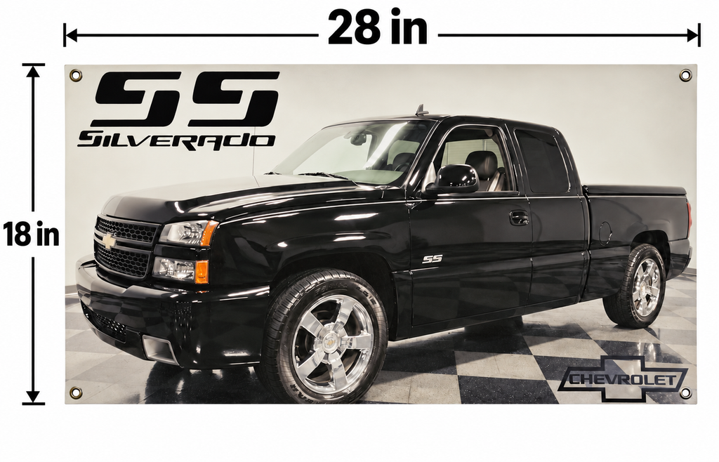 Black 2003-2006 Chevrolet Silverado SS Automotive Wall Poster, 28 x 18 in, Garage and Man Cave Decor - dimensions