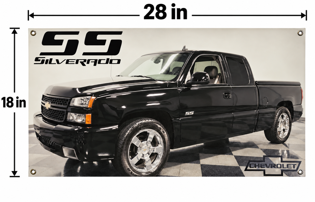 Black 2003-2006 Chevrolet Silverado SS Automotive Wall Poster, 28 x 18 in, Garage and Man Cave Decor - dimensions
