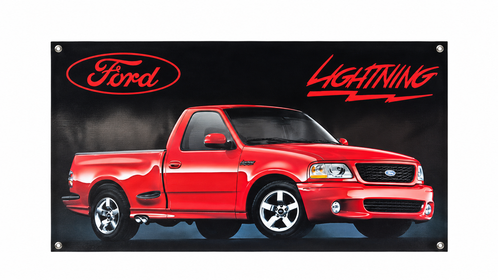 Red Ford F-150 SVT Lightning Automotive Wall Poster, 32 x 18 in, Garage and Man Cave Decor - product view