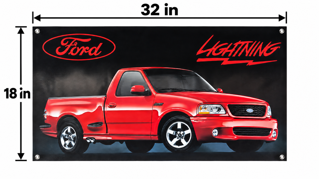 Red Ford F-150 SVT Lightning Automotive Wall Poster, 32 x 18 in, Garage and Man Cave Decor - dimensions