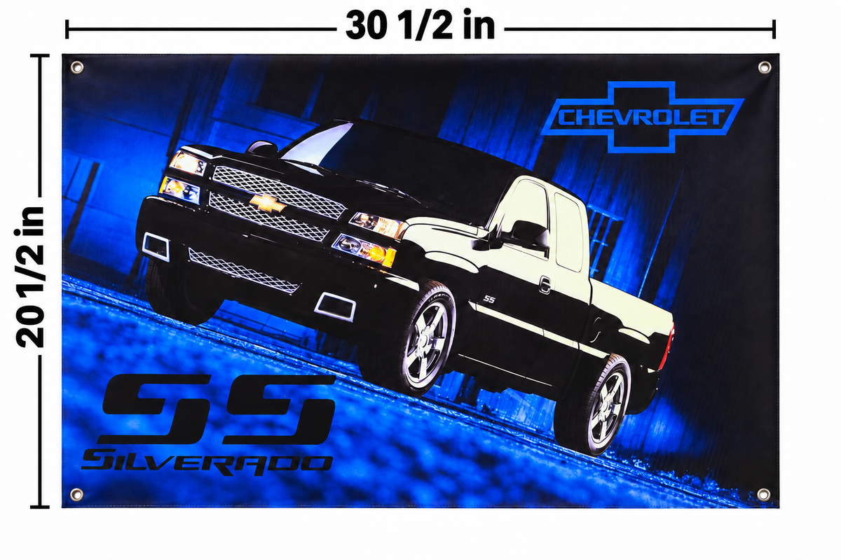 Black 2003-2006 Chevrolet Silverado SS Automotive Wall Poster, 30 1/2 x 20 1/2 in, Garage and Man Cave Decor - dimensions