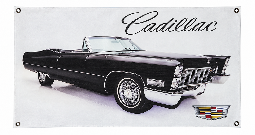 Black Classic Cadillac DeVille Convertible Automotive Wall Poster, 32 x 17 in, Garage and Man Cave Decor - product view