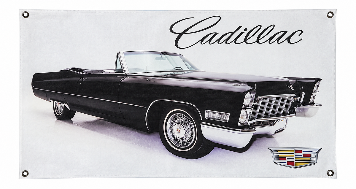 Black Classic Cadillac DeVille Convertible Automotive Wall Poster, 32 x 17 in, Garage and Man Cave Decor - product view
