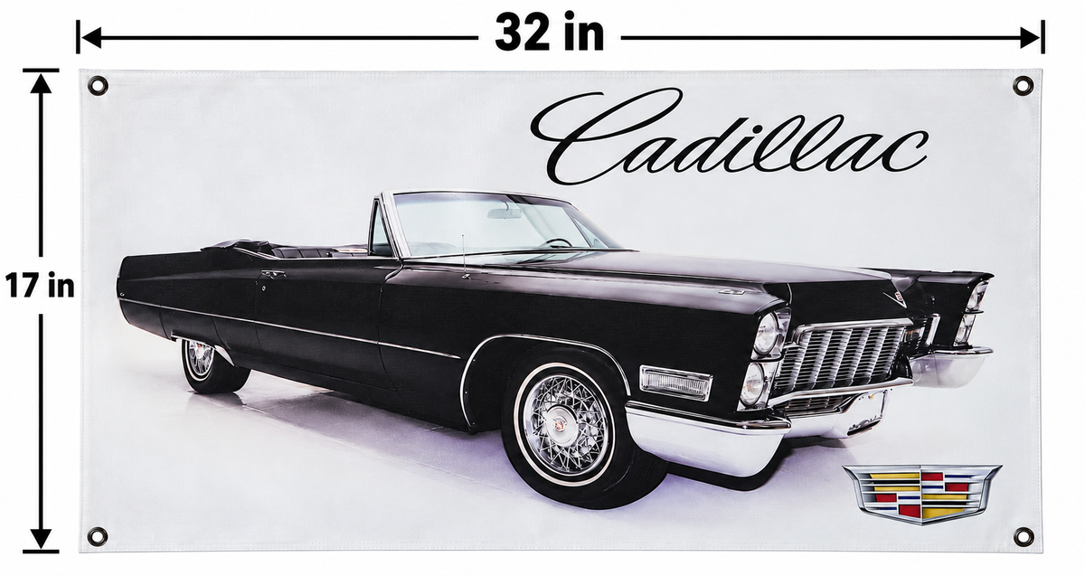 Black Classic Cadillac DeVille Convertible Automotive Wall Poster, 32 x 17 in, Garage and Man Cave Decor - dimensions